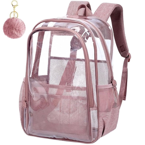 Clear Backpack – Heavy-Duty Transparent School Bag, 17” Girls See-Through Bookbag with Pink Zipper
