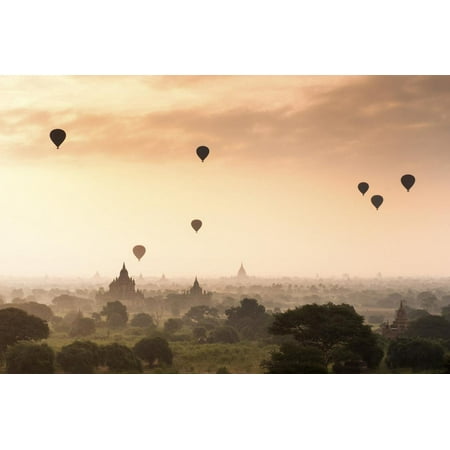 Hot Air Balloons over the Temples of Bagan (Pagan), Myanmar (Burma), Asia Print Wall Art By Jordan