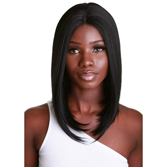 LUXLUXE Nandi Straight 9 Inch Long 4X4 Hand-Tied Lace Front Wig, Heat Resistant Fiber, 20  Shades of Natural, Dip Dyed, & Blended Colors (#1 - Black)