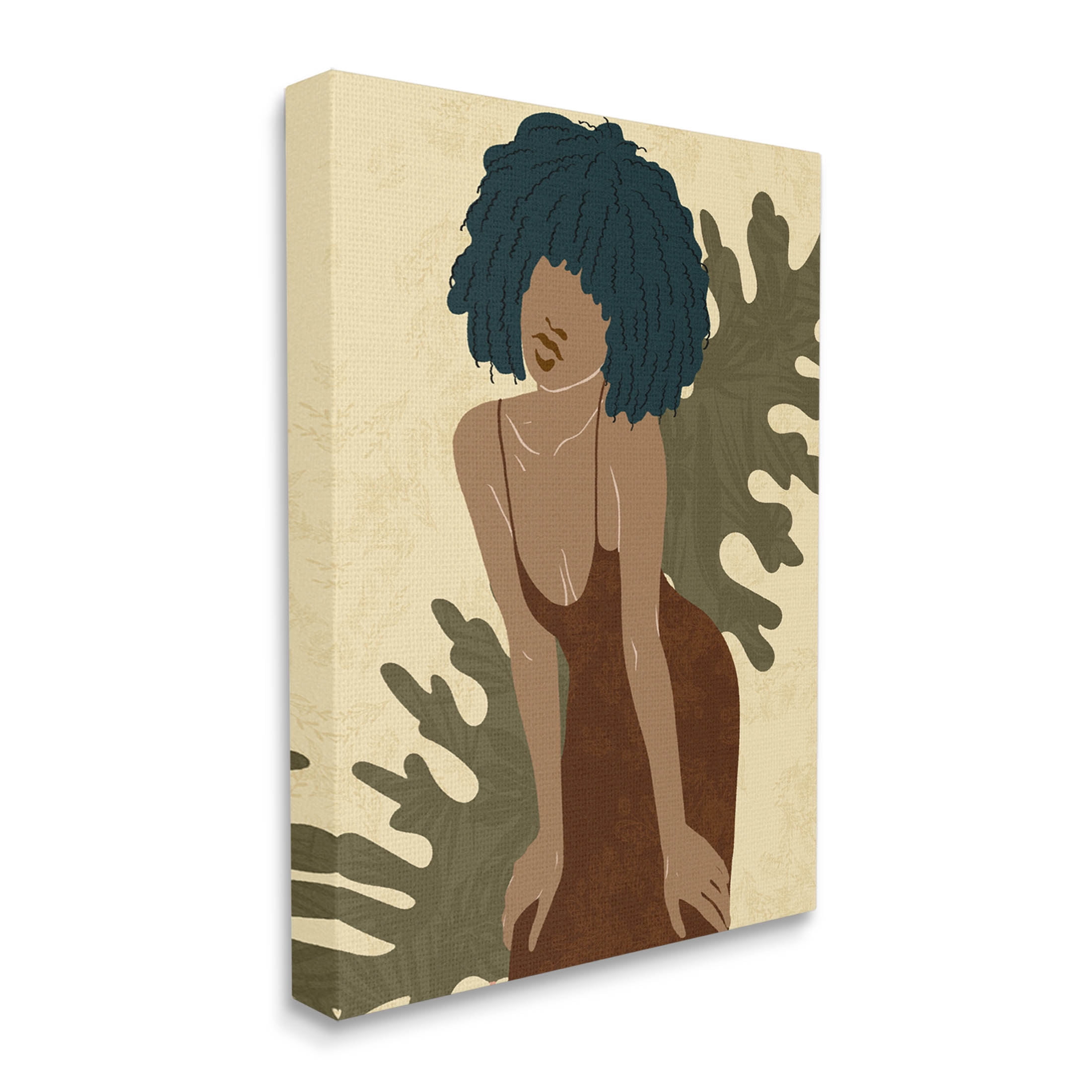 Boho Woman Botanical Leaf Botanical & Floral Graphic Art Gallery Wrapped Canvas Print Wall Art
