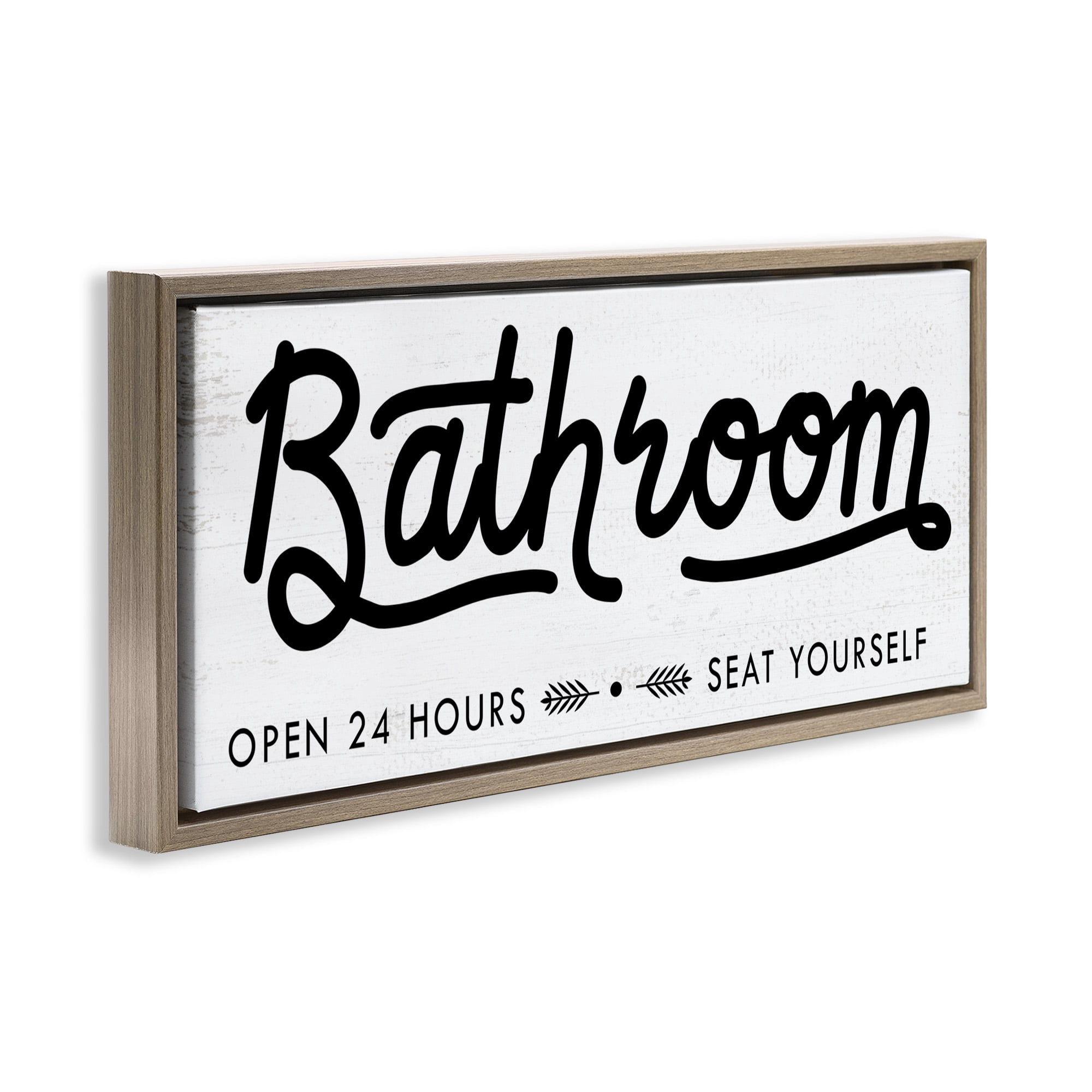 Stupell Industries Seat Yourself Bathroom Sign Typography Painting Brown Floater Framed Canvas Art Print Wall Art, 31 x 14