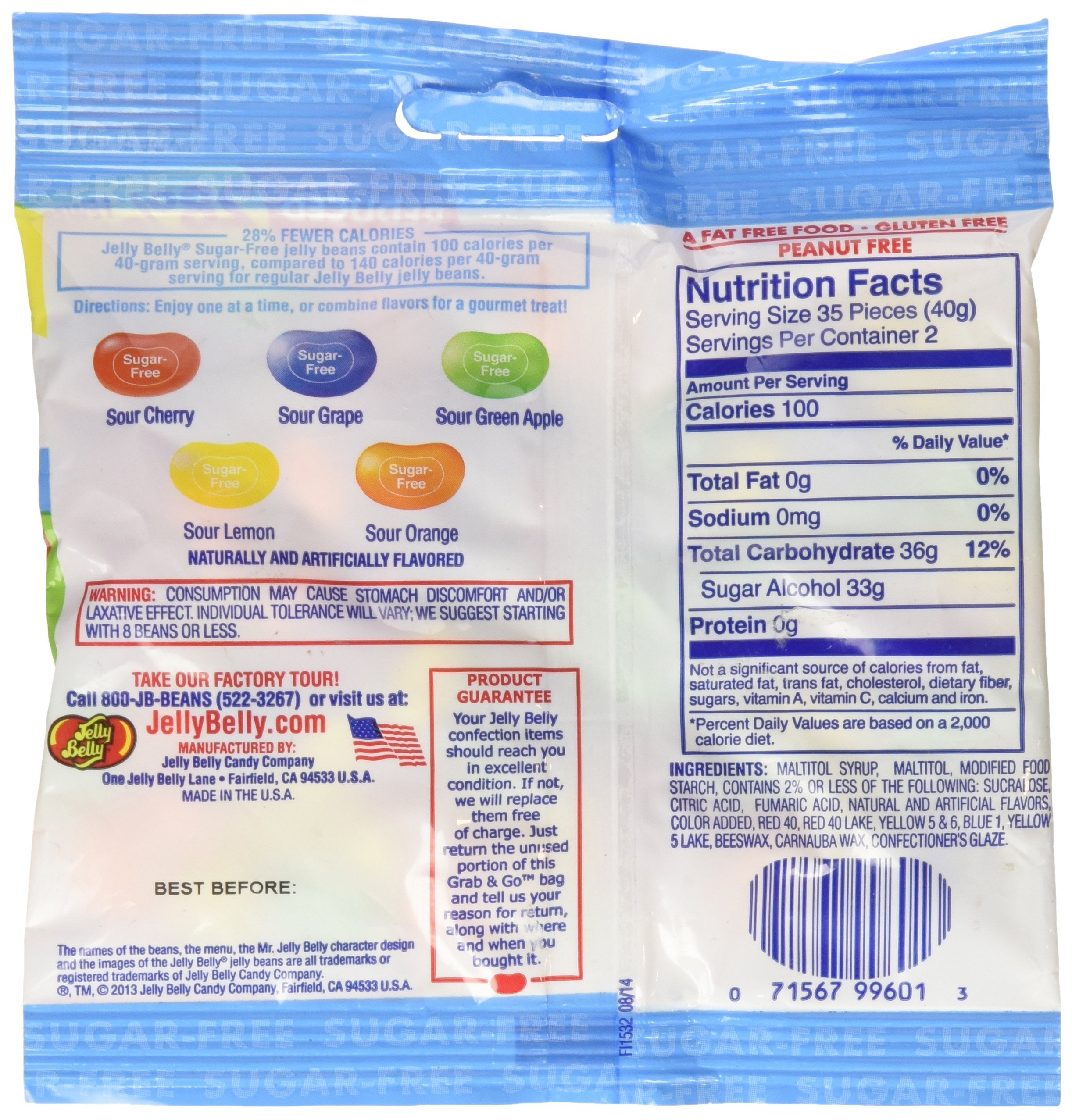Jelly Belly Sugar Free Sour Original Gourmet Jelly Beans 2.8 Oz
