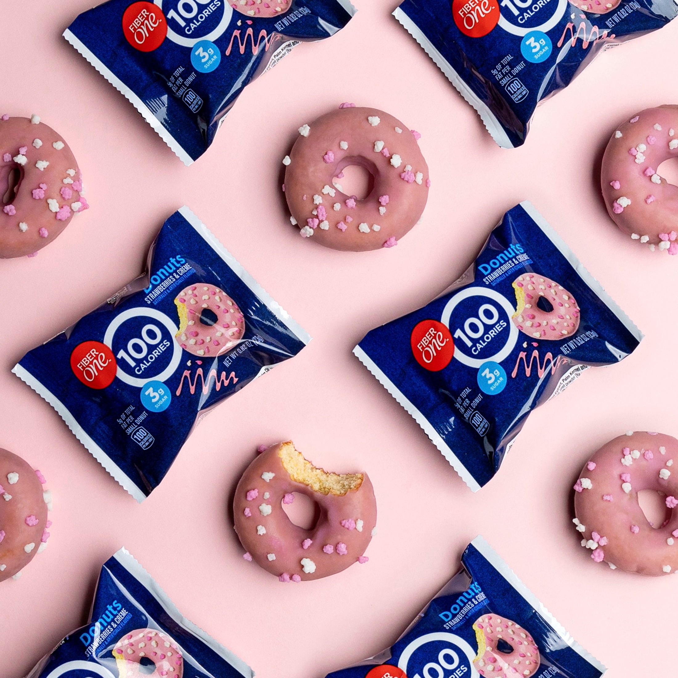 (4 pack) Fiber One 100 Calorie Donuts, Strawberries and Creme, 3g Sugar, 4 Count, 3.28 oz