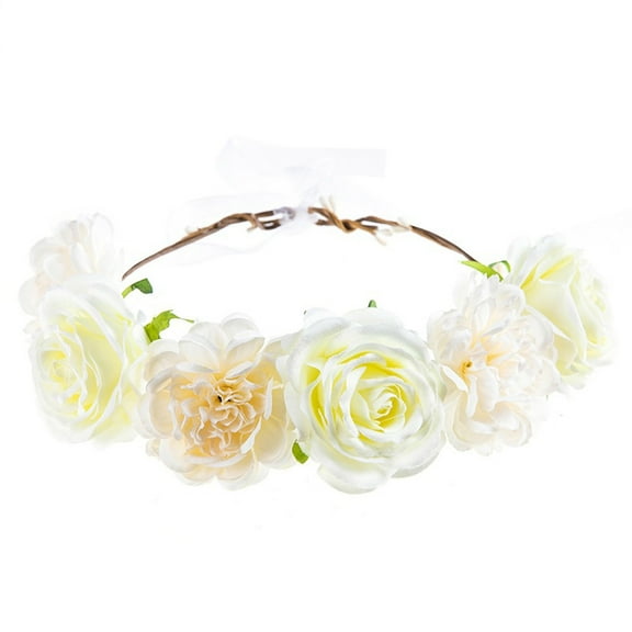 beishanbush Heardband Women Flower Hair Garland Headband Floral Wreath Hairband White