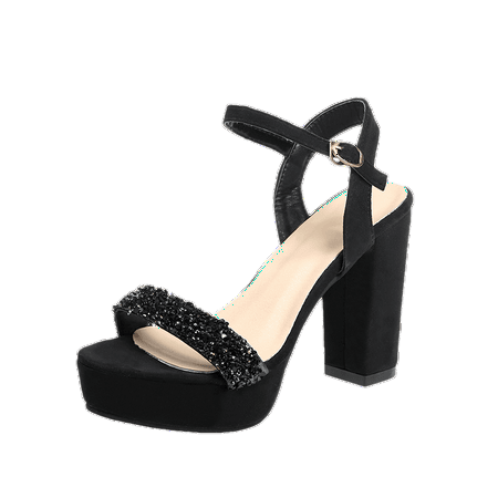 

Women‘s High Heel Platform Rhinestone Decor Sandals Chunky Heeled Pumps