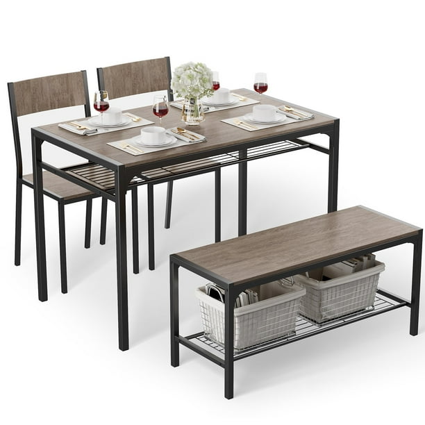 Aiho 4 Piece Dining Table with 2 Chairs and Bench for Kitchen, Small