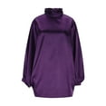 thumbnail image 4 of asdoklhq Party Dresses for Women Solid Color High Neck Batwing Long Sleeve Loose Dress Skirt Purple L, 4 of 7