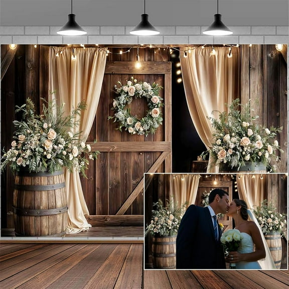 Wooden Wedding Backdrop Banner Vintage Country Floral Barn Door Anniversary Photography Backdrops Western Rustic Plank Birthday Party Baby Shower Party Photographic Studio Photo Backgrounds