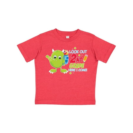

Inktastic Look out 2nd Grade Here I Come with Cute Green Monster Gift Toddler Boy or Toddler Girl T-Shirt