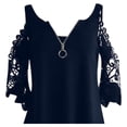 thumbnail image 6 of LoyisViDion Women'S Tops Long Sleeve Cold Shoulder Tops Neck Zipper Soild Hollow Out T-Shirt Casual Blouses Shirts Navy 6(M), 6 of 6