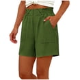 thumbnail image 5 of Women Lounge Shorts with Pockets Elastic High Waist Casual Wide Leg Shorts Lightweight Cooling Summer Shorts (L, Army Green), 5 of 6