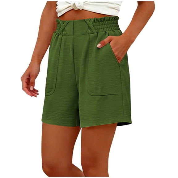 Womens High Waist Shorts Casual Loose Fitting Summer Wide Leg Flowy Shorts with Pockets for Beach Vacation Green XL