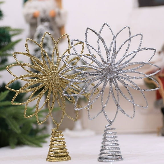 HOOWIFFY Golden Metal Christmas Tree Topper Star Hollow Ornament for Holiday Decor