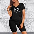thumbnail image 1 of MKLEKYY Jeans pour Femmes Ensemble Deux Pièces pour Femmes Manches Courtes Col en V Ensemble Shorts Pantalon Kakai, 1 of 5