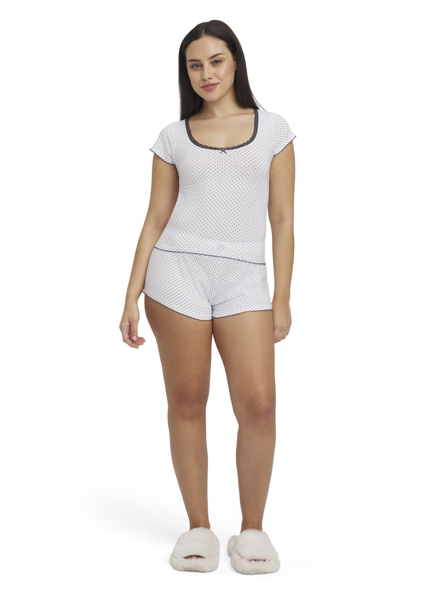 Mills by Millie Bobby Brown Women's Sleep Printed Stretch Jersey Cap Sleeve Top with Stretch Lace Trim, Sizes XS-XXXL