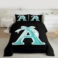 thumbnail image 2 of Manfei Initial A Letter Bedding Comforter Set for Kid, Princess Cyan Bowknot Twin Comforter Sets, Kawaii Cute Cartoon Reversible Bedding Set, Breathable Home Decor, 2pcs, 2 of 8