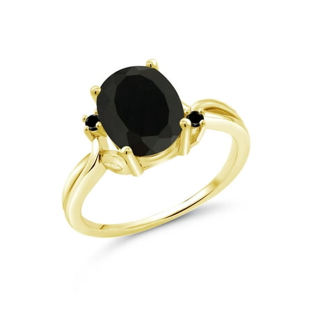 - 2.53 Ct Oval Black Onyx Black Diamond 18K Yellow Gold Plated Silver Ring