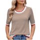 thumbnail image 2 of mfyjkho Tops Y Blusas Para Mujer, Blusas De Manga Corta A Rayas Para Mujer, Cuello Redondo, Estilo Casual Y De Moda. Tops De Gimnasio Para Mujer L, 2 of 7
