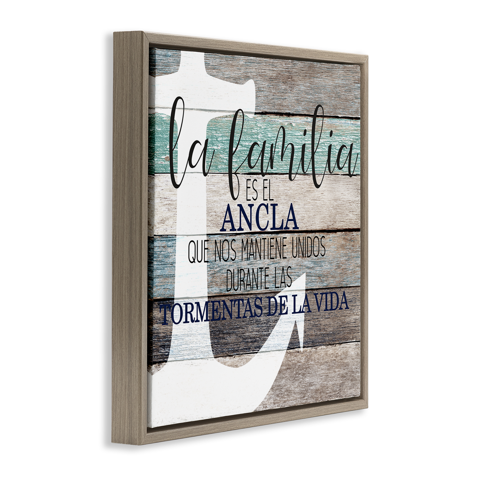 Stupell Industries Familia Nuestro Ancla Inspirational Quotes & Sayings Painting Brown Floater Framed Art Print Wall Art, 18 x 18