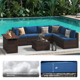 thumbnail image 2 of Dateyes 8-Piece Outdoor Patio Furniture Set with 44" Fire Pit Table, All-Weather Wicker Rattan Sectional Sofa with Coffee Table & Cover (Blue), 2 of 8