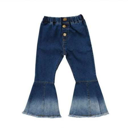 New Baby Kids Girls Wide Leg Bell Hem Denim Long Trousers Flare Pant 4-5 Year