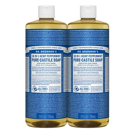 Dr. Bronner Hemp Peppermint Pure Castile Oil Made With Organic Oils Certified - 25 oz, 2 Pack