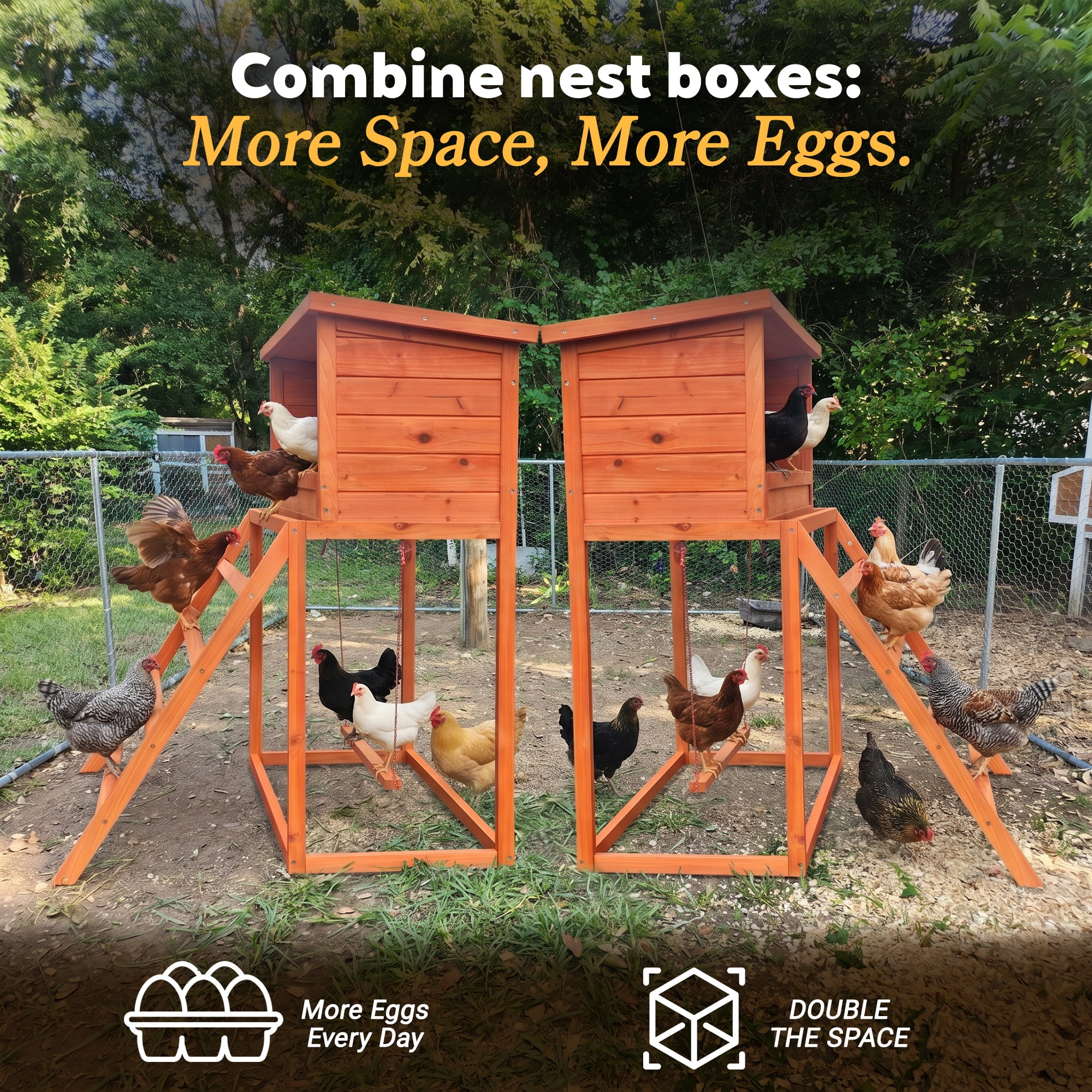 3-in-1 Wooden Chicken Nesting Box with Perch & Swing, 3 Compartments Fir Wood Poultry Laying Nest Box for Chickens Hens Ducks