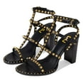 thumbnail image 5 of FSJ Women Open Toe Studded Rivets Gladiator Sandals Ankle Strap Buckle Chunky High Heels Cocktail Party Fashion Dressy Shoes Size 10.5 Black, 5 of 5