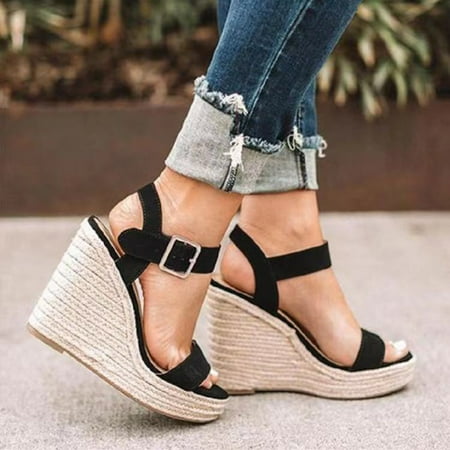 

VSSSJ Wedge Sandals for Women Summer Dressy Open Toe Ankle Strap Platform Sandals Casual Strappy Low Wedges Slip on Sandals Zipper Beach Sandals Dress Shoes Comfortable Outdoor Shoes Black 35