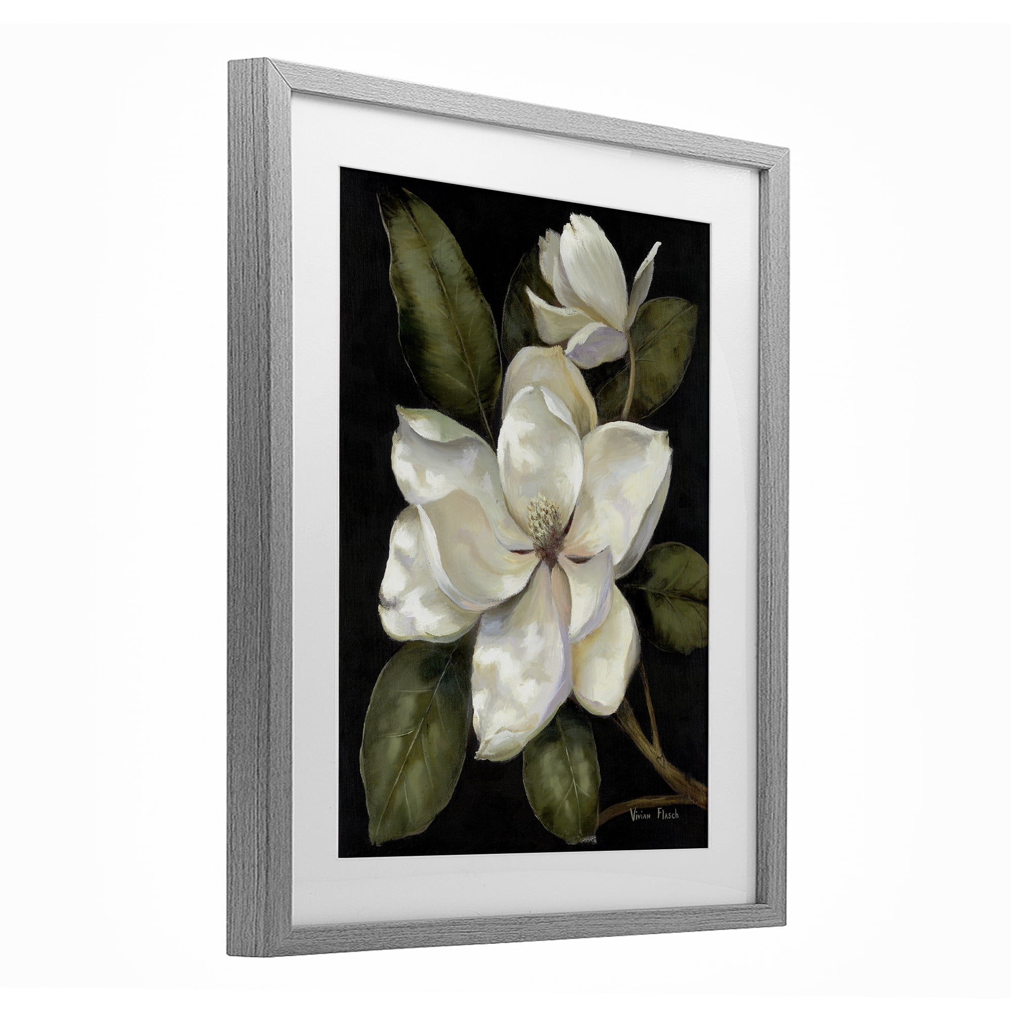 Stupell Industries Blooming Magnolia Buds Gray Framed Print Under Glass, design by Nan