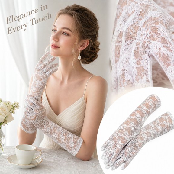Lace Gloves for Women, Tea Party Long Elegant Opera Lace Gloves Costume Floral Pattern Arm Elbow Length