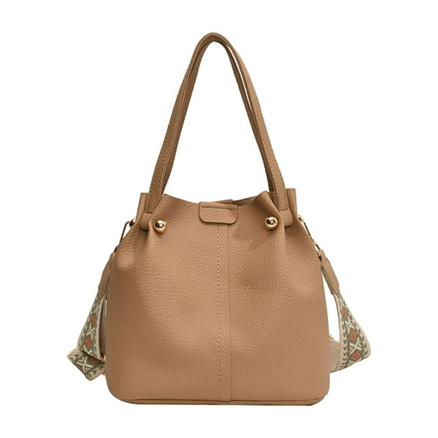 Bolso tipo cubo para mujer, ligero, ajustable, con correa para el hombro, de PU Marrón