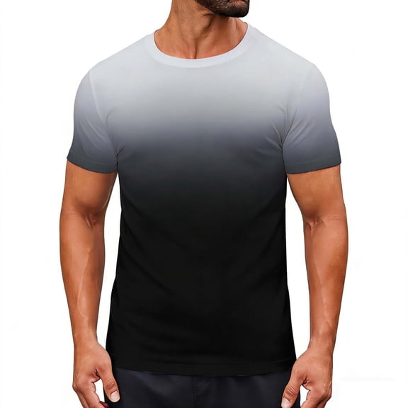 ZUKMRJPC Mens Workout Tops Short Sleeve Crewneck Fashion Gradient Color Summer Tops Casual Lightweight Gym Athletic T Shirts Unisex