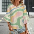thumbnail image 3 of Pastel Swirls Abstract Design Art Women's V-Neck Blouse With 3/4 Ruffled Bell Sleeves Casual Top Ladies Blouses, 3 of 7