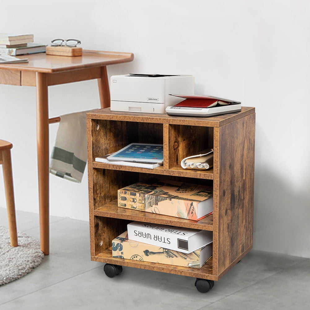Kerpooman Office File Cabinets, Four Grids with Four Wheels MDF and PVC - Antique Wood Color Kerpooman Office File Cabinets, Four Grids with Four Wheels MDF and PVC - Antique Wood Color