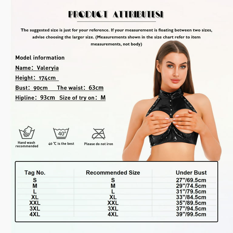 CHICTRY Womens Wetlook Harness Bra Cupless Bra Latex Backless Crop Top  Exotic Lingerie Hot Pink 4XL 