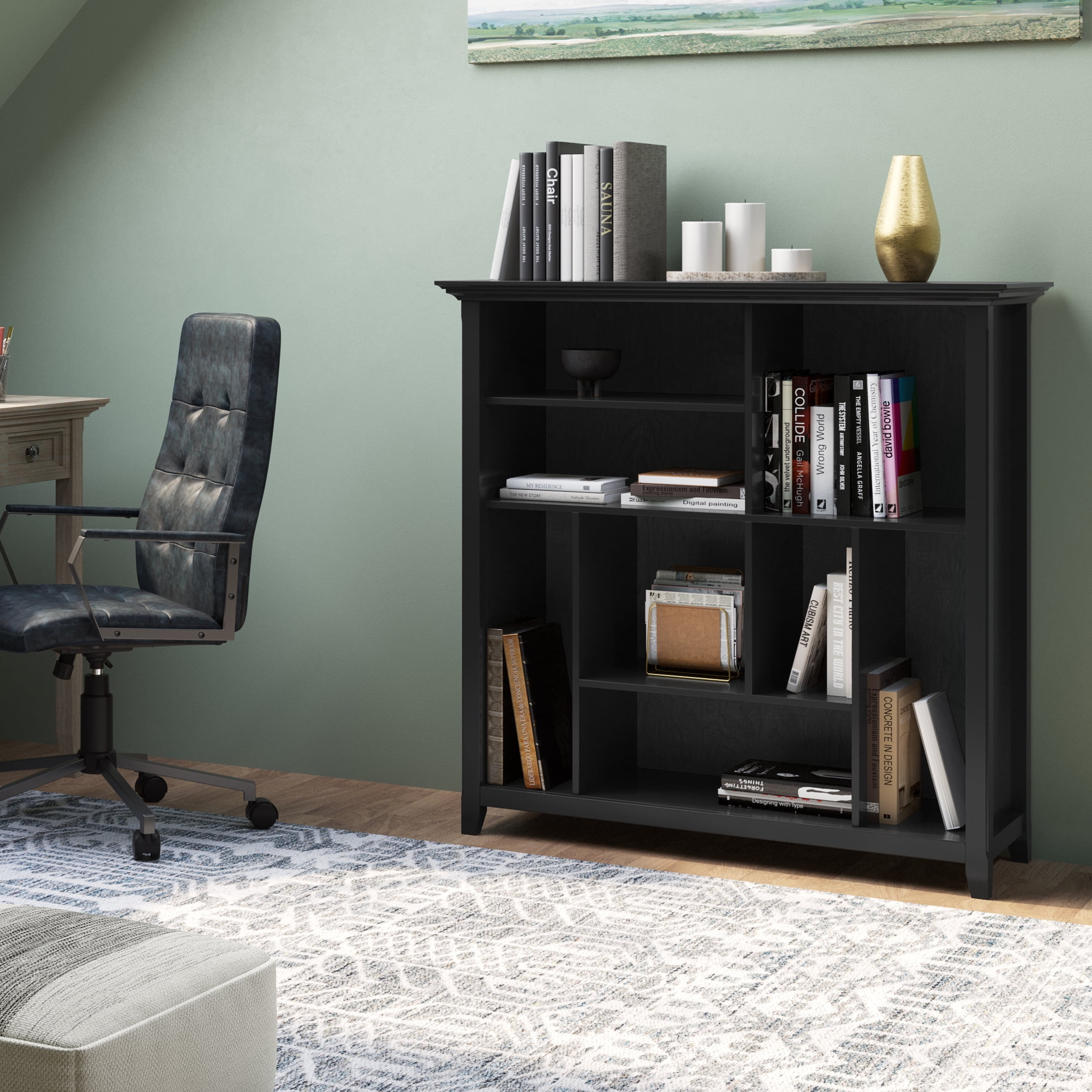Simpli Home Amherst SOLID WOOD 44 inch x 44 inch Transitional Multi Cube Bookcase and Storage Unit in Black
