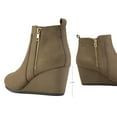 thumbnail image 3 of Dream Pairs Women's Winter Warm Booties Low Wedge Ankle Boots Round Toe Suede Zip Boots Double Taupe/Suede Size 5.5, 3 of 5
