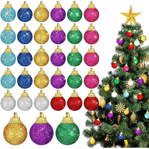 30-Piece Multicolor Glitter Mini Ball Ornaments - 1 Inch, Miniature Christmas Tree Decorations, Colorful Hanging Ornaments for Xmas Party & Holiday Decor