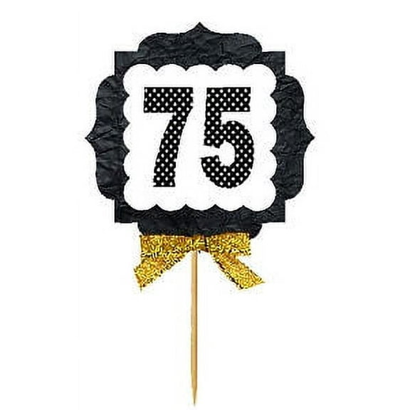 75th Birthday / Anniversary Gold Ribbon Hand Crafted Novelty Cupcake Decoration Toppers / Picks -12ct
