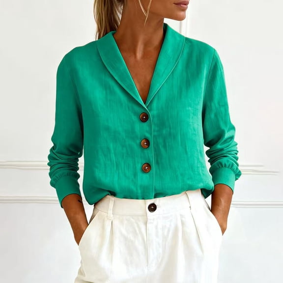 Conairie Linen Shirts For Womens Solid Regular Fit Collar Long Sleeve Button Down Shirt Comfortable Beach Vacation Clothes Summer 2026 Green L