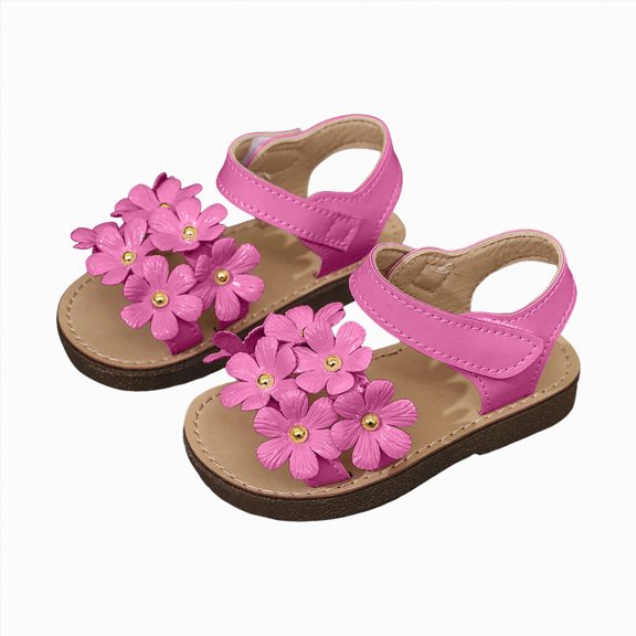 Ymyiu Baby Sandals Kids Sandals Boys Girls Slide Summer Non-Slip Cork Toddler Slippers with Adjustable Straps for Indoor Outdoor Size 8 (Hot Pink,Toddler 8)