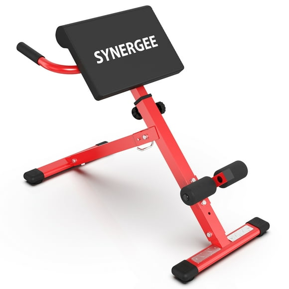 Synergee Roman Chair. Red Coated Steel Hyperextension Machine. GHD Ab Bench for Lower Back Workout, Hyper Exercises.