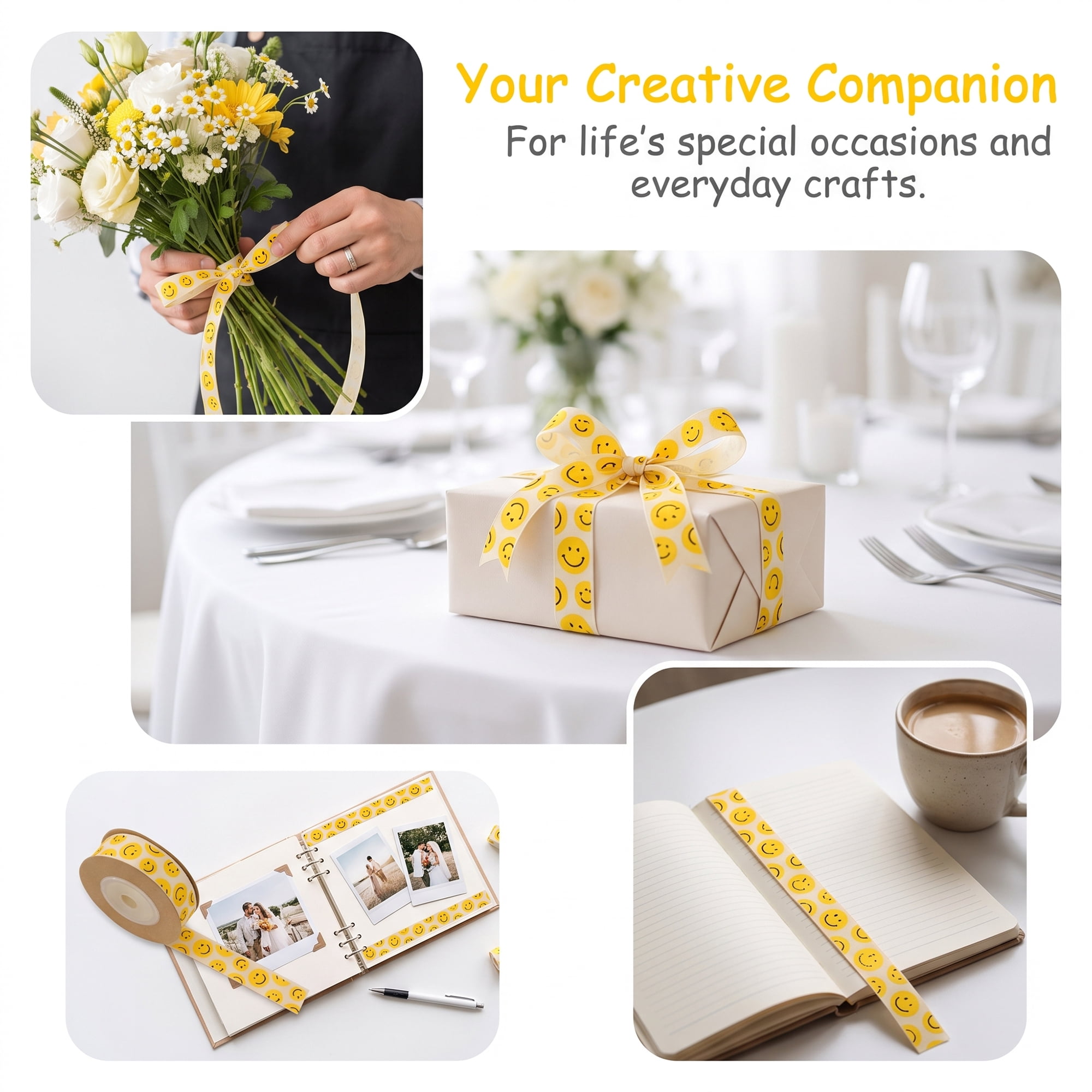 Unique Bargains Vibrant Fabric Cartoon Ribbon for Creative Gift Wrapping Projects Smile