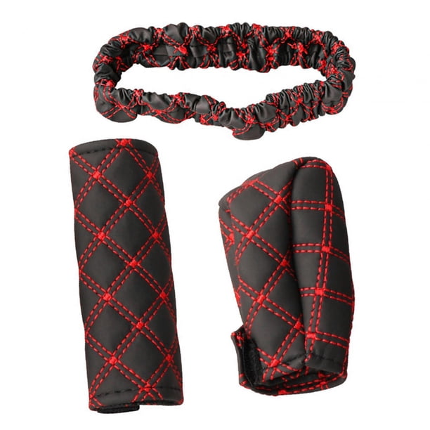 3 unids/ cuero PU, cubierta de freno , cubiertas de perilla de cambio, Protector antideslizante, cubierta de espejo trasero, funda, Rojo