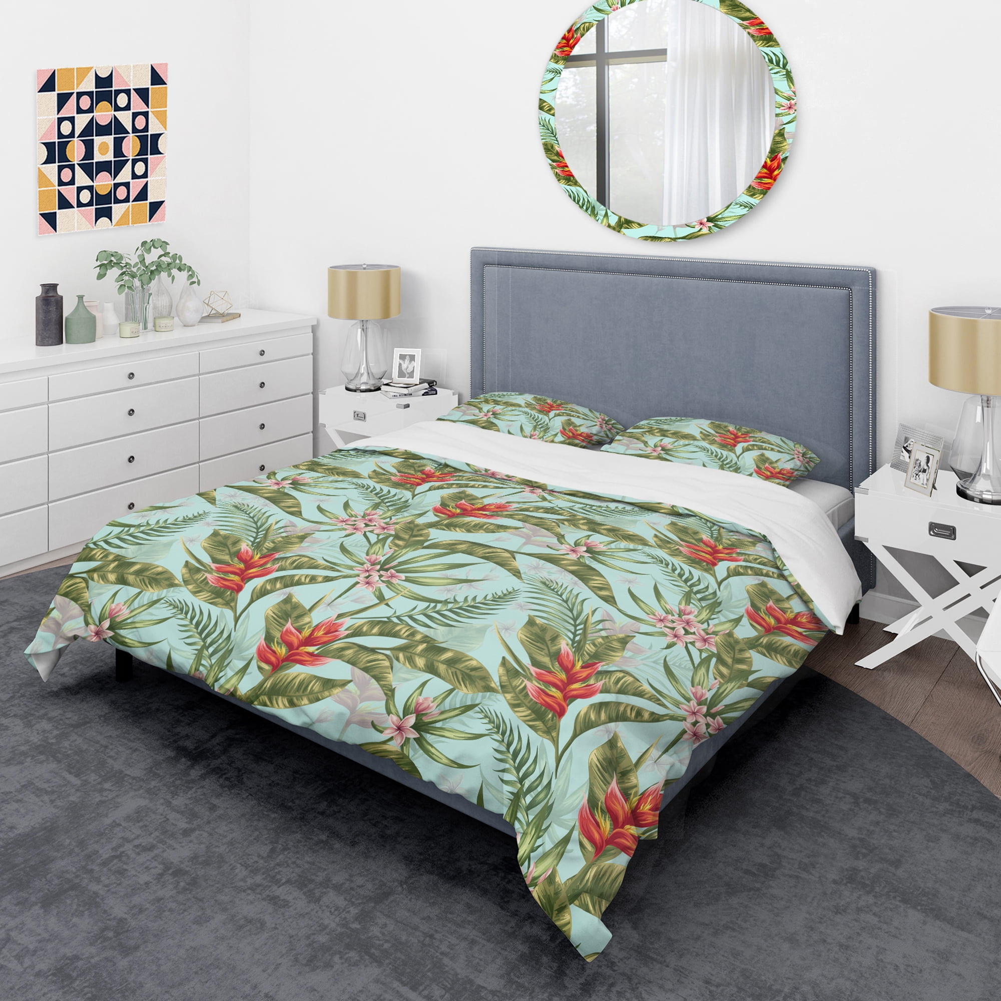 Designart 'Tropical Foliage II' Mid-Century Modern Duvet Cover Set