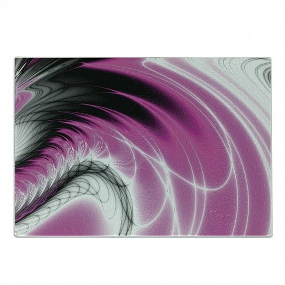 Fractal Cutting Board, Digital Energy Flows Inspired Artisan Fantasy Shapes Computer Print, Decorative Tempered Glass Cutting and Serving Board, Small Size, Magenta Black, by Ambesonne