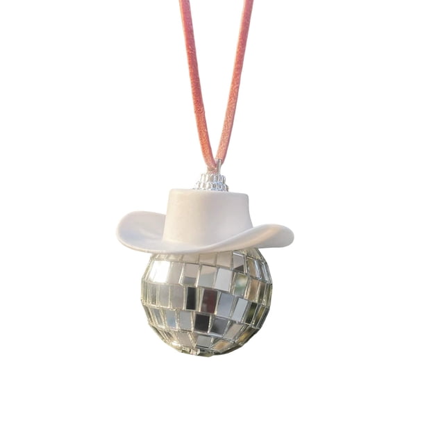 Amuleto de sombrero de vaquero para coche, decoración de coche, para decoración de espejo de coche, accesorio colgante de espejo de coche (blanco)