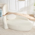 thumbnail image 3 of Newest Modern Oval Single Lazy Sofa Chair, Beige Bouclé Fabric with Integrated Backrest, Side Armrest & Pillow, Space-Saving, 3 of 11