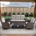 thumbnail image 2 of Opohoro 6-Piece Outdoor Patio Fire Pit Set with Sofa and Flat Arm, 43" Fire Pit Table, Propane Tank Cover for Deck Backyard, 2 of 18